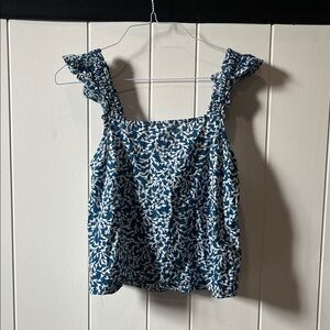 J. Crew Blue and White Leaf Print Tank Top